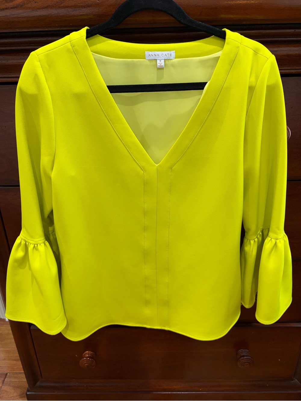 Anna Cate V-Neck Bell Sleeve Blouse in Lime
